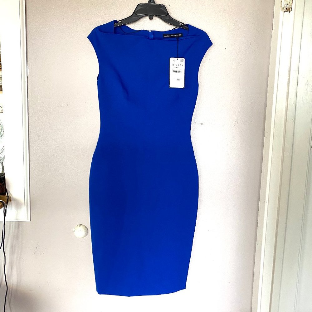 BRAND NEW Zara Woman Blue Cap Sleeve Sheath Dress